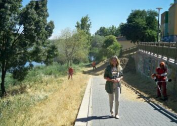Santa Marta desbroza el primer tramo urbano de la ribera del río para acondicionar esta zona de paseo