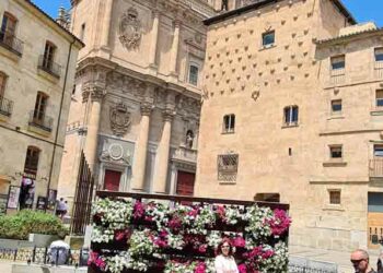 La Rúa Mayor estrena un ‘muro de flores’ que mezcla patrimonio y biodiversidad