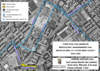 El corte de tráfico en la calle José de Lamano Beneite los días 8 y 9 también afectará a las líneas 13 y 14 del autobús urbano
