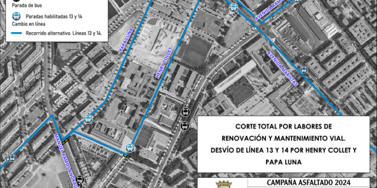 El corte de tráfico en la calle José de Lamano Beneite los días 8 y 9 también afectará a las líneas 13 y 14 del autobús urbano