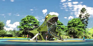 Salamanca cambia la imagen del parque Würzburg con la instalación de una rana gigante y un lago