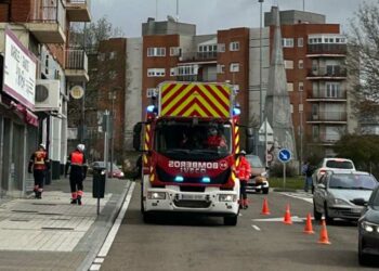 Los desprendimientos de una cornisa en la Avenida Portugal obligan a intervenir a los bomberos y a la Policía Local