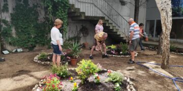 Los mayores de Santa Marta decoran con flores y plantas el patio interior del Edificio Sociocultural
