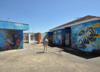 Dos nuevos murales de temática marina en la taquilla y los vestuarios estrenan el verano en las piscinas municipales de Santa Marta