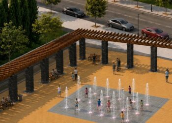 Nueva imagen para la plaza de Castilla y León de Carbajosa: más moderna, accesible y funcional con una fuente de chorros para los más pequeños
