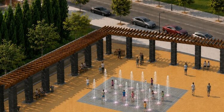 Nueva imagen para la plaza de Castilla y León de Carbajosa: más moderna, accesible y funcional con una fuente de chorros para los más pequeños