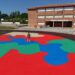 La pista de atletismo del colegio Miguel Hernández luce un gran mural decorativo de 800 m2